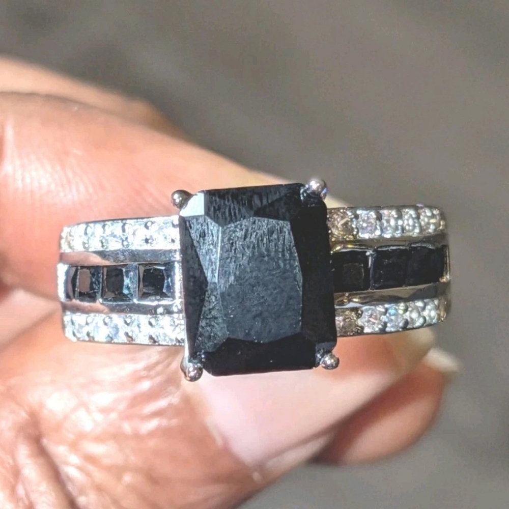 Engagement Ring 3Ct Emerald Cut Lab Created Black Diamond 14K White Gold Plated